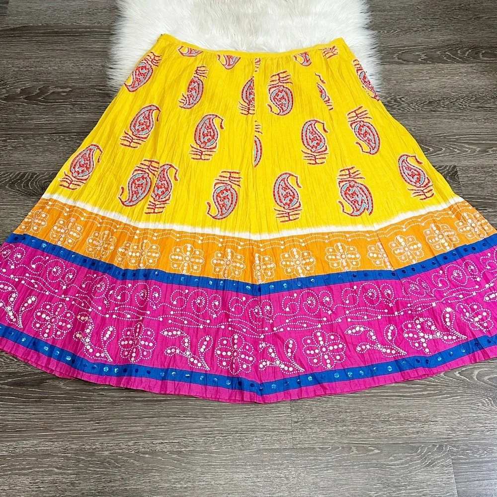 Nygard Womens Maxi Skirt Sequin Beaded Tropical Art To Wear Size 16 Vacation